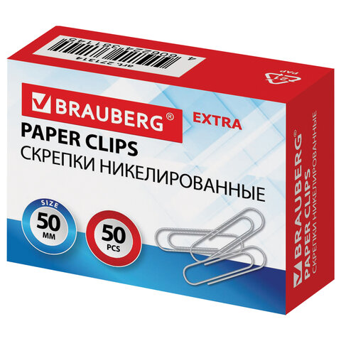Скрепки большие EXTRA BRAUBERG никелированные 50 штук Скрепки большие EXTRA BRAUBERG никелированные 50 штук