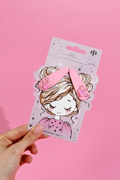 Набор заколок для волос «клик-клак» Феникс+, 2 шт., 5,5 см, розовый, подложка из мелованного картона + ПЭТ-пакет с европодвесом Набор заколок для волос «клик-клак» Феникс+, 2 шт., 5,5 см, розовый, подложка из мелованного картона + ПЭТ-пакет с европодвесом