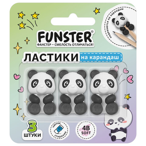 Ластик-топпер для карандаша FUNSTER ″ПАНДЫ″, 3 штуки Ластик-топпер для карандаша FUNSTER ″ПАНДЫ″, 3 штуки