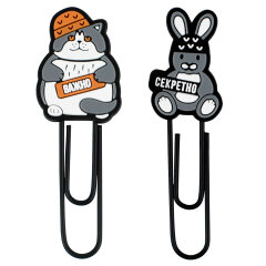 Скрепки-закладки для книг, размер 22х67; 20х67 мм, 2 шт. в наборе, наконечник фигурный из ПВХ, ПВХ-оплётка, цвет чёрный, серый, оранжевый Скрепки-закладки для книг, размер 22х67; 20х67 мм, 2 шт. в наборе, наконечник фигурный из ПВХ, ПВХ-оплётка, цвет чёрный, серый, оранжевый