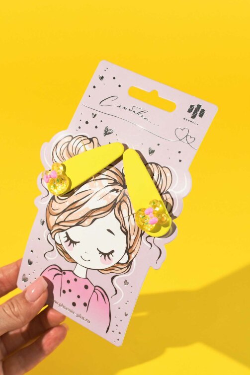 Набор заколок для волос «клик-клак» Феникс+, 2 шт., 5,5 см, жёлтый, подложка из мелованного картона + ПЭТ-пакет с европодвесом Набор заколок для волос «клик-клак» Феникс+, 2 шт., 5,5 см, жёлтый, подложка из мелованного картона + ПЭТ-пакет с европодвесом