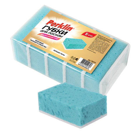 Губки для посуды PERKLIN, цвет бирюза, 5 штук