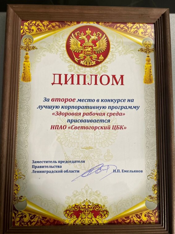 Светогорский ЦБК получил награду за заботу о здоровье сотрудников Светогорский ЦБК получил награду за заботу о здоровье сотрудников