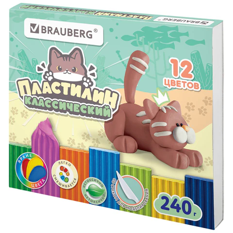 Пластилин классический ″МИЛЫЕ КОТЫ″, BRAUBERG, 12 цветов Пластилин классический ″МИЛЫЕ КОТЫ″, BRAUBERG, 12 цветов