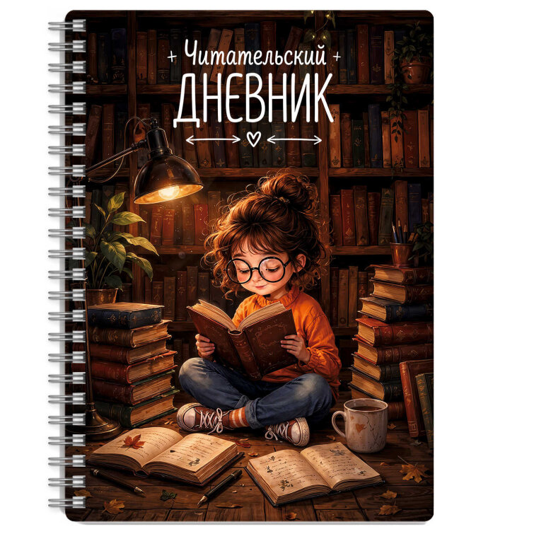 Читательский дневник арт. 75526 ДЕВОЧКА С КНИГОЙ /А5, 52 л. обложка - мелованный картон 190 г/м², выборочный УФ-лак, вн.блок - белый офсет, 80 г/м², гребень по длинной стороне, скругленные углы,