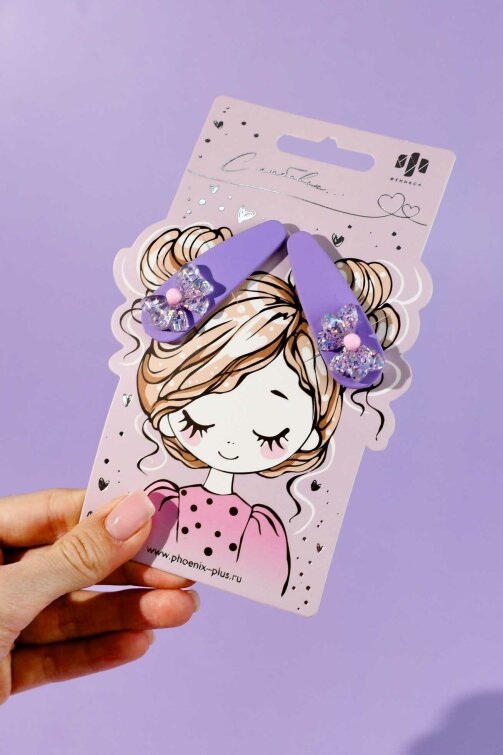 Набор заколок для волос «клик-клак» Феникс+, 2 шт., 5,5 см, фиолетовый, подложка из мелованного картона + ПЭТ-пакет с европодвесом Набор заколок для волос «клик-клак» Феникс+, 2 шт., 5,5 см, фиолетовый, подложка из мелованного картона + ПЭТ-пакет с европодвесом