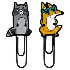 Скрепки-закладки для книг, размер 25х66 мм, 2 шт. в наборе, наконечник фигурный из ПВХ, ПВХ-оплётка, цвет чёрный, серый, оранжевый Скрепки-закладки для книг, размер 25х66 мм, 2 шт. в наборе, наконечник фигурный из ПВХ, ПВХ-оплётка, цвет чёрный, серый, оранжевый