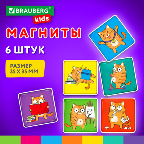 Магниты стеклянные ″КОТ-ЭНТУЗИАСТ″, BRAUBERG KIDS Магниты стеклянные ″КОТ-ЭНТУЗИАСТ″, BRAUBERG KIDS