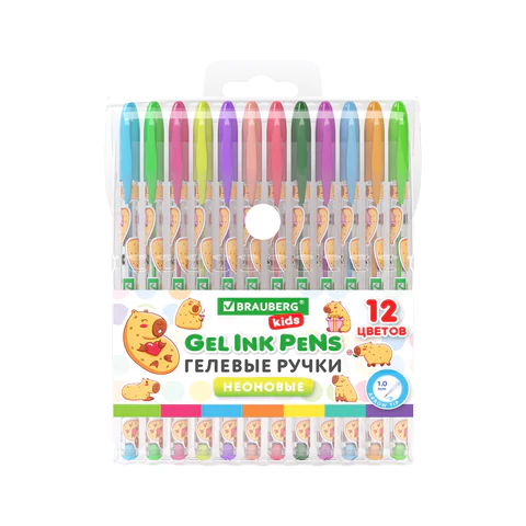 Ручки гелевые неоновые BRAUBERG KIDS ″CUTE ANIMALS″, 12 цветов Ручки гелевые неоновые BRAUBERG KIDS ″CUTE ANIMALS″, 12 цветов