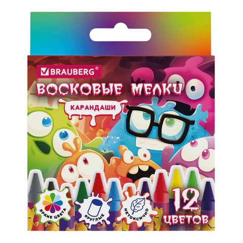Восковые мелки BRAUBERG ″МОНСТРИКИ″, 12 цветов Восковые мелки BRAUBERG ″МОНСТРИКИ″, 12 цветов