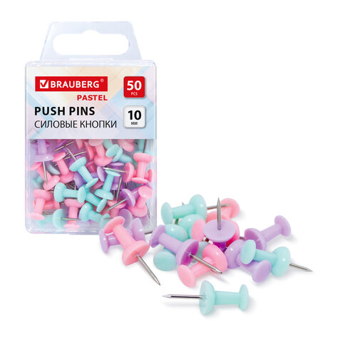 Силовые кнопки-гвоздики BRAUBERG PASTEL, 50 штук Силовые кнопки-гвоздики BRAUBERG PASTEL, 50 штук
