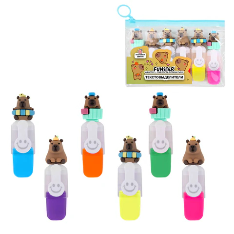 Набор текстовыделителей КАПИБАРЫ″ FUNSTER, неон 6 цветов Набор текстовыделителей КАПИБАРЫ″ FUNSTER, неон 6 цветов