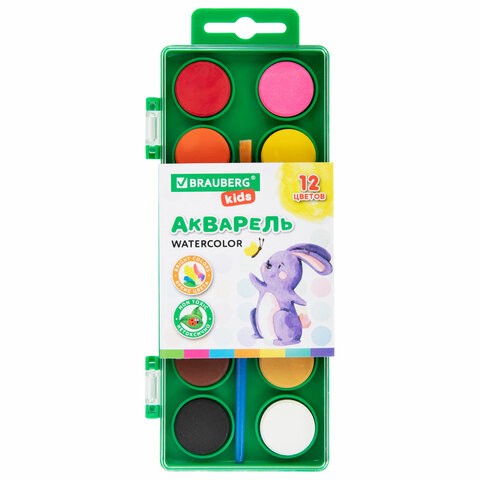 Краски акварельные BRAUBERG KIDS, 12 ярких цветов Краски акварельные BRAUBERG KIDS, 12 ярких цветов