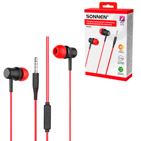 Наушники проводные с микрофоном SONNEN EP-H47RB Наушники проводные с микрофоном SONNEN EP-H47RB