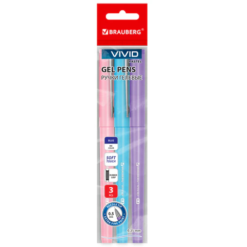Ручки гелевые с грипом BRAUBERG ″VIVID PASTEL″ Ручки гелевые с грипом BRAUBERG ″VIVID PASTEL″