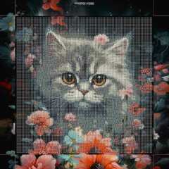 Алмазная мозаика КОТИК В НОЧНОМ ПОЛЕ, 30*30 см, 20 цветов страз, картонная коробка