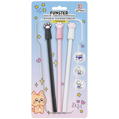Ручки с топпером шариковые FUNSTER ″CAT PAWS″ Ручки с топпером шариковые FUNSTER ″CAT PAWS″