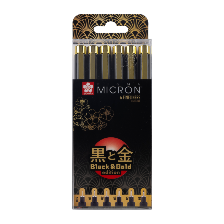 Sakura Pigma Micron Black & Gold Edition Set 6 Sakura Pigma Micron Black & Gold Edition Set 6