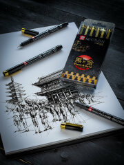 Sakura Pigma Micron Black & Gold Edition Set 6 Sakura Pigma Micron Black & Gold Edition Set 6