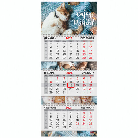 Календарь квартальный на 2024 год BRAUBERG, ″Sleepy cat″ Календарь квартальный на 2024 год BRAUBERG, ″Sleepy cat″