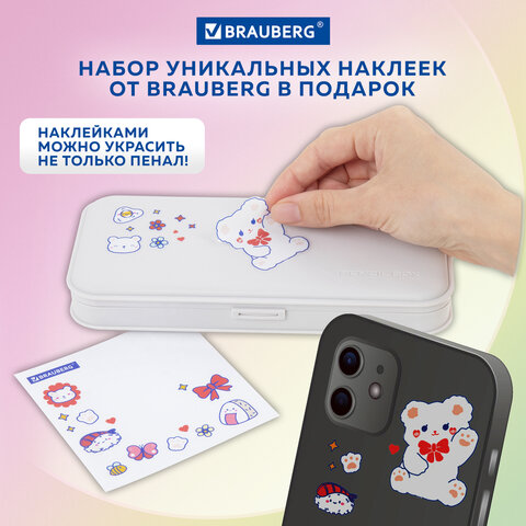 Пенал пластиковый BRAUBERG, серый, наклейки в комплекте Пенал пластиковый BRAUBERG, серый, наклейки в комплекте