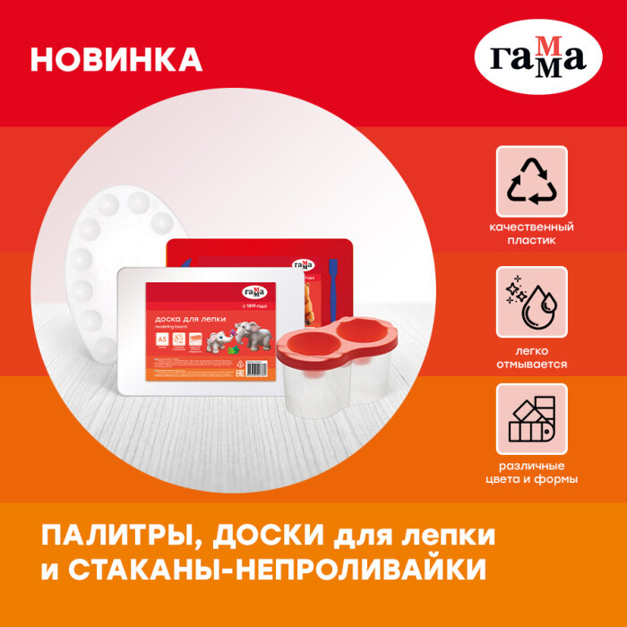 Новинки из пластика от ГАММА: палитры, доски для лепки и стаканы-непроливайки Новинки из пластика от ГАММА: палитры, доски для лепки и стаканы-непроливайки