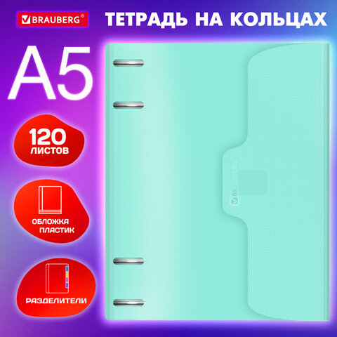 Тетрадь на кольцах А5 с разделителями, BRAUBERG Тетрадь на кольцах А5 с разделителями, BRAUBERG