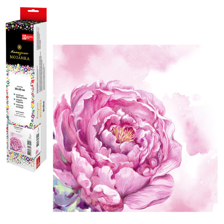 Алмазная мозаика, РОЗОВЫЙ ПИОН, 30*30 см Алмазная мозаика, РОЗОВЫЙ ПИОН, 30*30 см