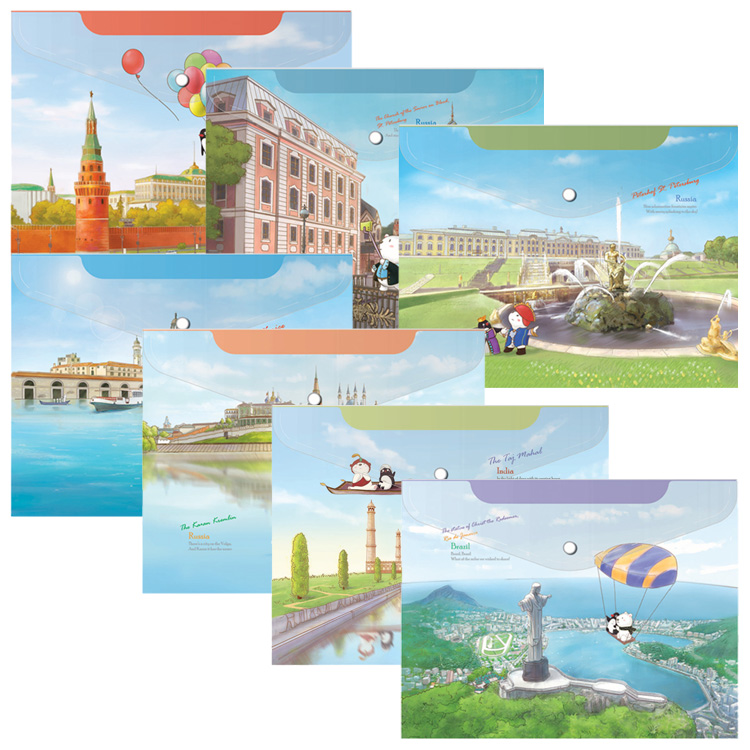 Папка-конверт на кнопке, горизонтальный формат А4, пластик 0,18 мм, серия Сomix Traveling/География