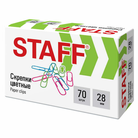 Скрепки STAFF цветные, 70 штук Скрепки STAFF цветные, 70 штук