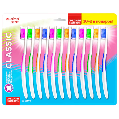 Зубная щетка средней жесткости LAIMA DENT ″CLASSIC″, 12 штук Зубная щетка средней жесткости LAIMA DENT ″CLASSIC″, 12 штук