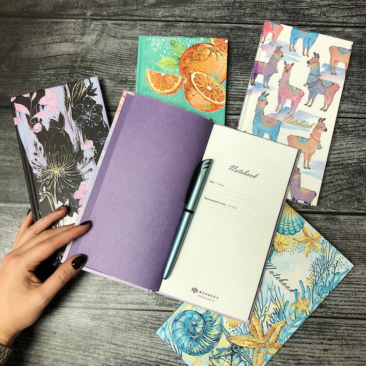 Записная книжка ″Notebook″ с матовой ламинацией, перламутровым УФ-лаком и тиснением фольгой от Феникс+ Записная книжка ″Notebook″ с матовой ламинацией, перламутровым УФ-лаком и тиснением фольгой от Феникс+