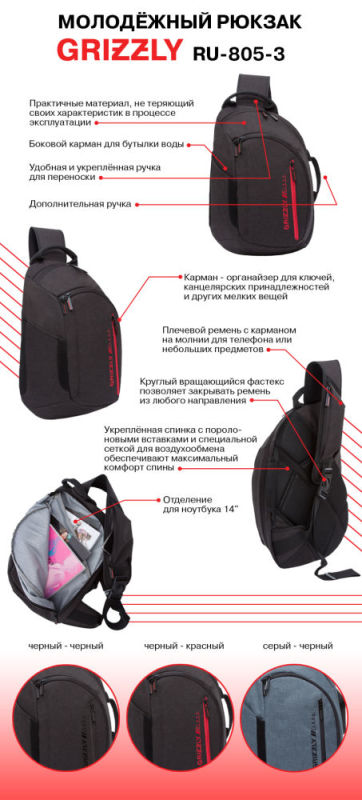 Молодёжный рюкзак GRIZZLY RU-805-3 Молодёжный рюкзак GRIZZLY RU-805-3