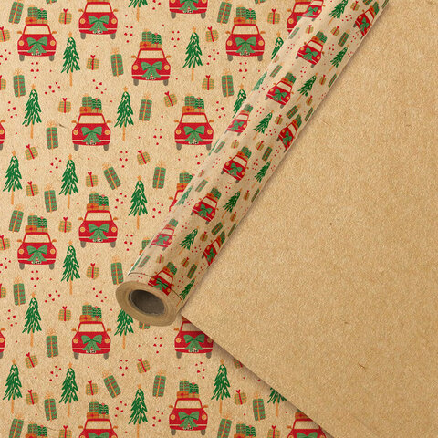 Новогодняя упаковочная крафт-бумага ЗОЛОТАЯ СКАЗКА ″XMAS Car″ Новогодняя упаковочная крафт-бумага ЗОЛОТАЯ СКАЗКА ″XMAS Car″