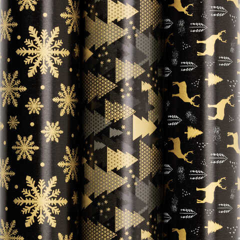 Бумага упаковочная новогодняя ″Black&Gold″, ЗОЛОТАЯ СКАЗКА Бумага упаковочная новогодняя ″Black&Gold″, ЗОЛОТАЯ СКАЗКА