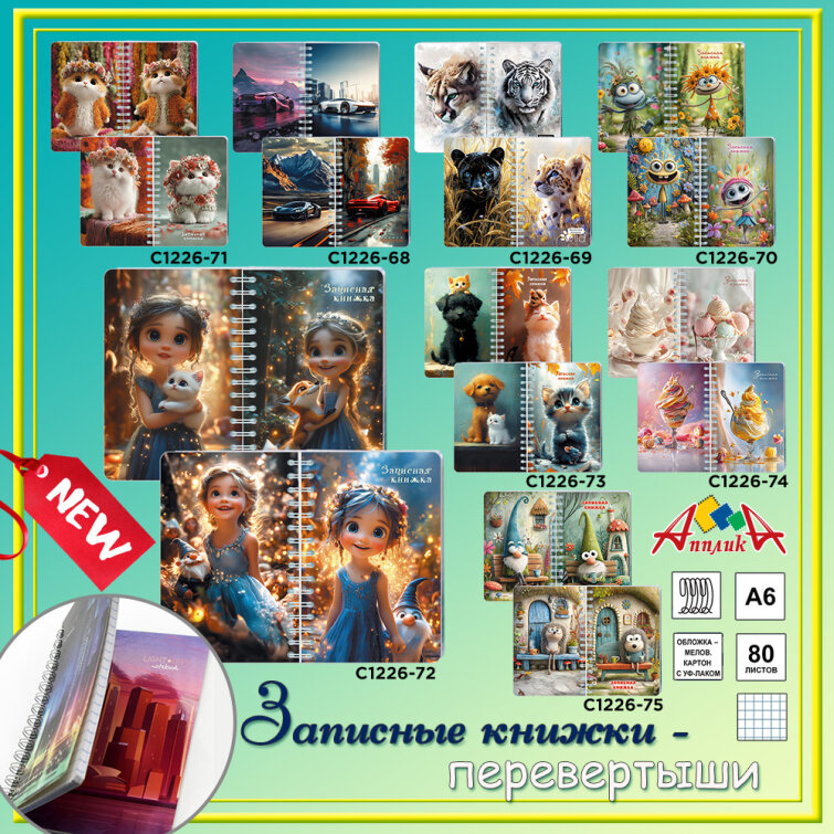 Новые дизайны записных книжек-перевертышей. А6 Новые дизайны записных книжек-перевертышей. А6