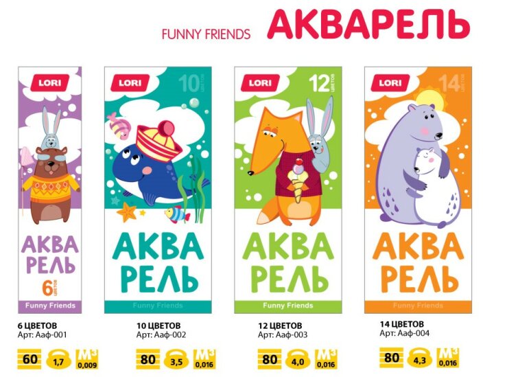 Акварельная краска Funny Friends в картонной упаковке Акварельная краска Funny Friends в картонной упаковке