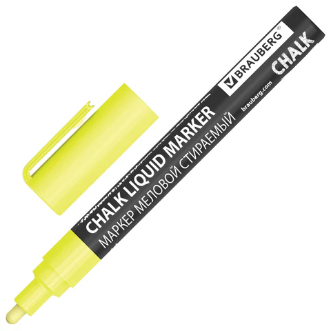 Маркер меловой BRAUBERG ″CHALK″, жёлтый Маркер меловой BRAUBERG ″CHALK″, жёлтый