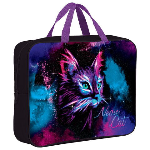 Папка на молнии с ручками BRAUBERG, ″Neon cat″ Папка на молнии с ручками BRAUBERG, ″Neon cat″