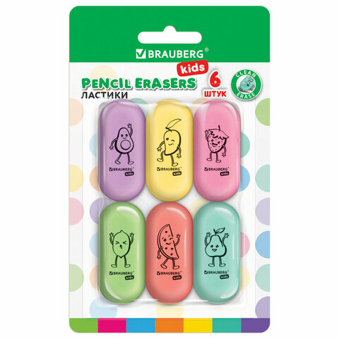 Ластики BRAUBERG KIDS ″Энергичные фрукты″, набор 6 штук Ластики BRAUBERG KIDS ″Энергичные фрукты″, набор 6 штук